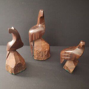 Vintage Hand-carved Ironwood Folk Art Sculptures of Eagles Set of 3